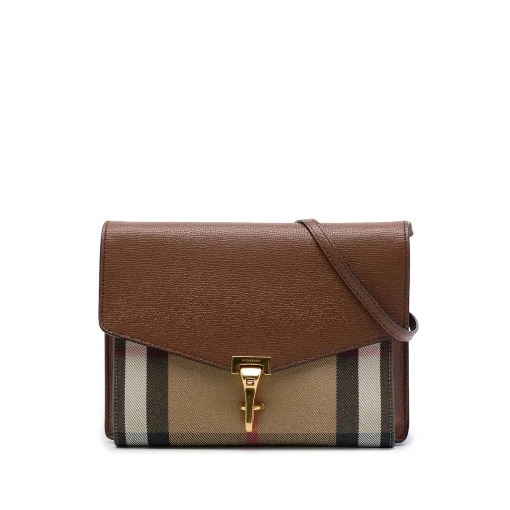Burberry صغيرة جلد و House Check قماش ديربي Macken حقيبة كروس