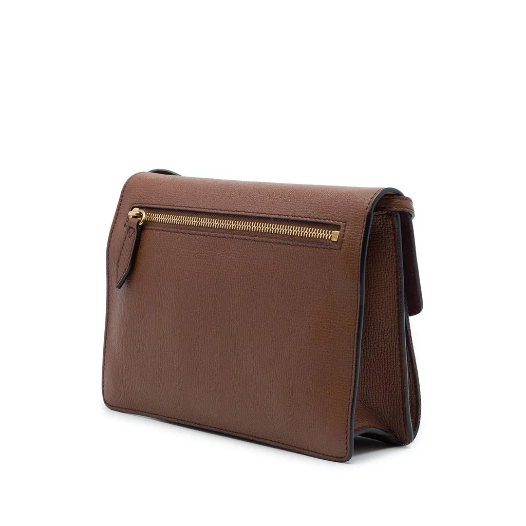 Burberry Small Leather and House Check Canvas Derby Macken Crossbody Brown Canvas Good - Back View