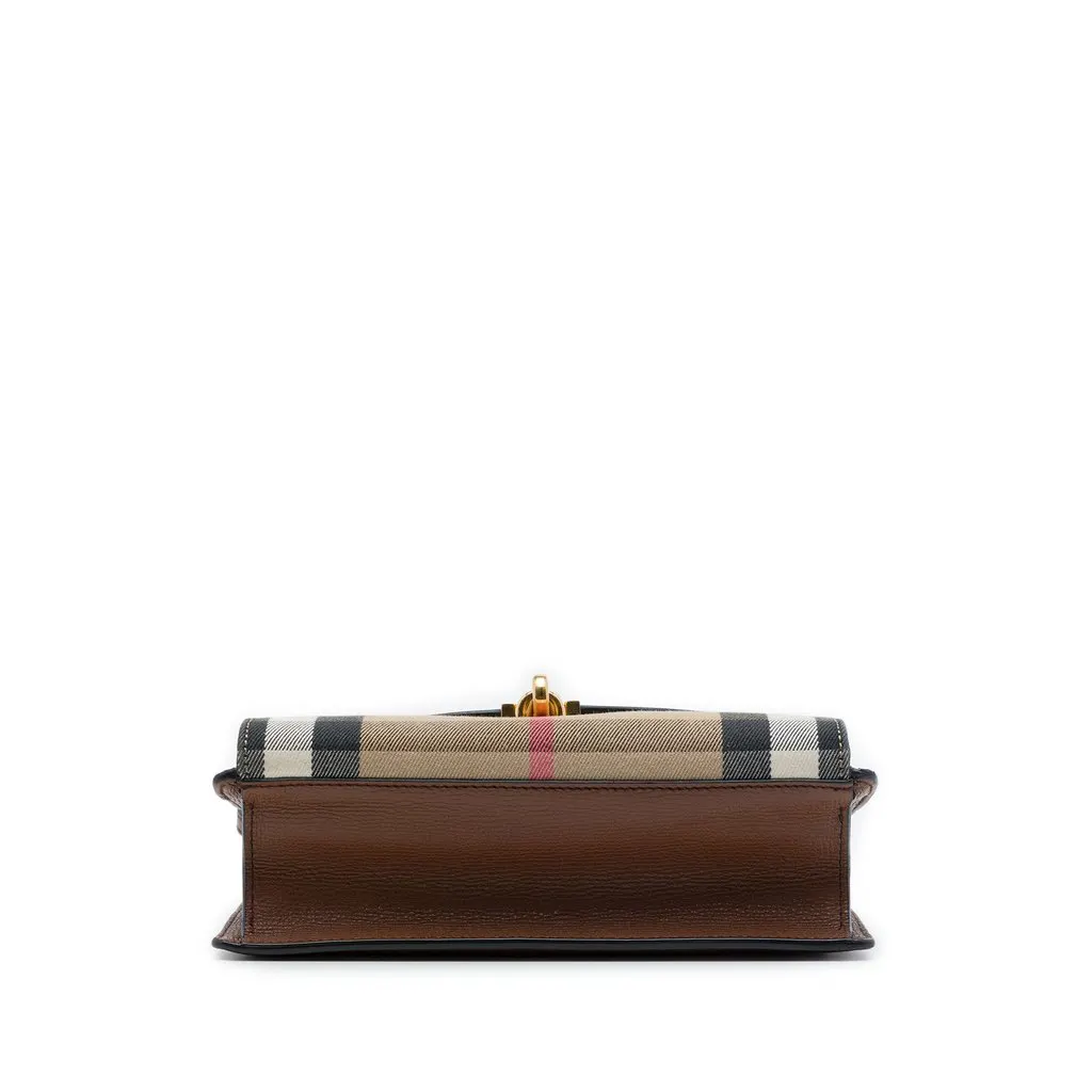 Burberry Small Leather and House Check Canvas Derby Macken Crossbody Brown Canvas Good - Inside View