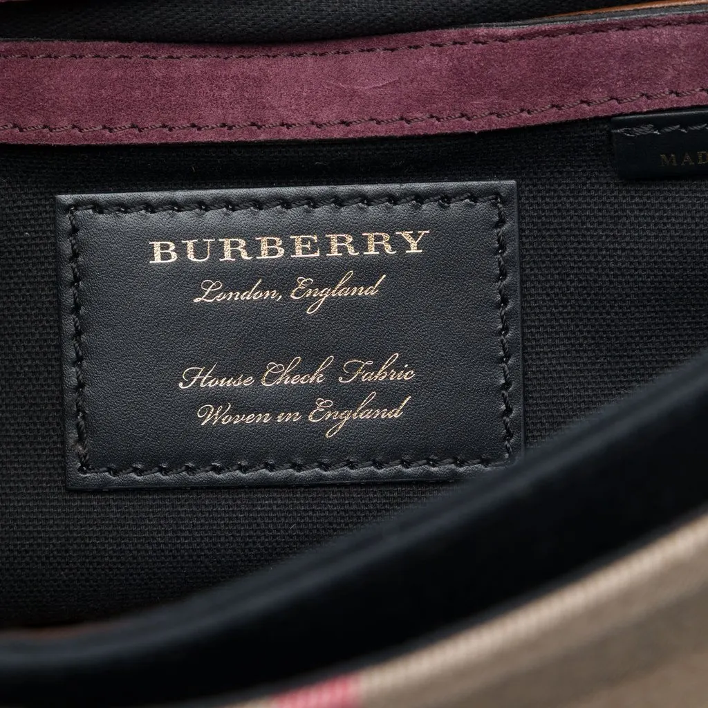 Burberry Small Leather and House Check Canvas Derby Macken Crossbody Brown Canvas Good - Box View