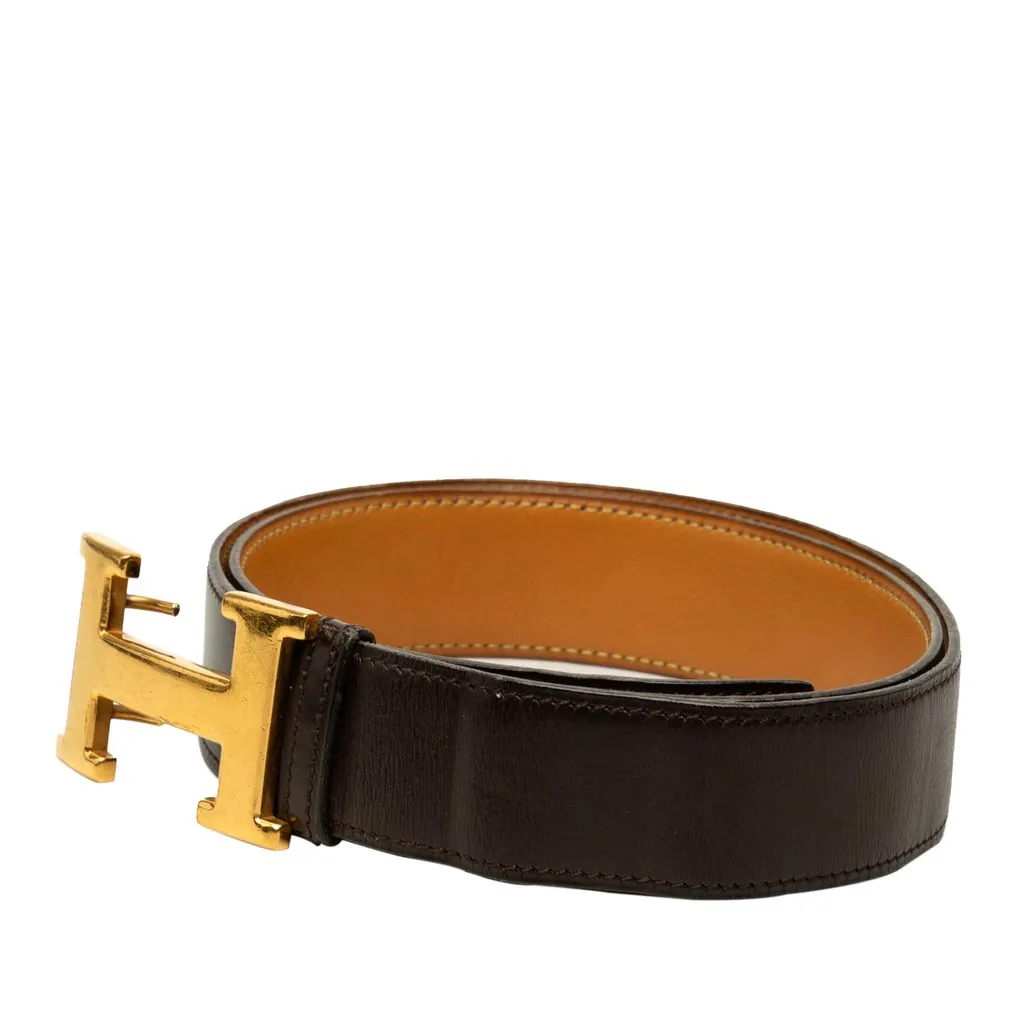 Hermès Box Calf and Togo Constance H Reversible Belt Black Leather Very good - Back View