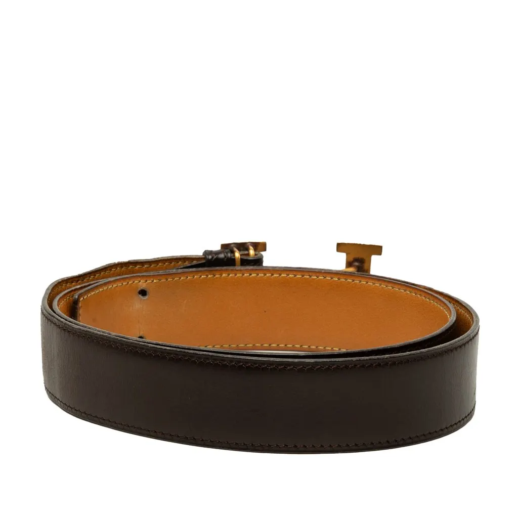Hermès Box Calf and Togo Constance H Reversible Belt Black Leather Very good - Inside View