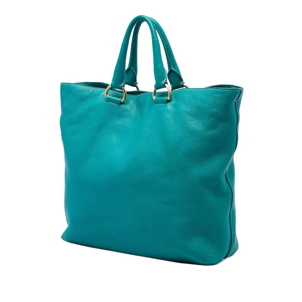 Prada Vitello Daino Open Convertible Tote Blue Leather Good - Back View