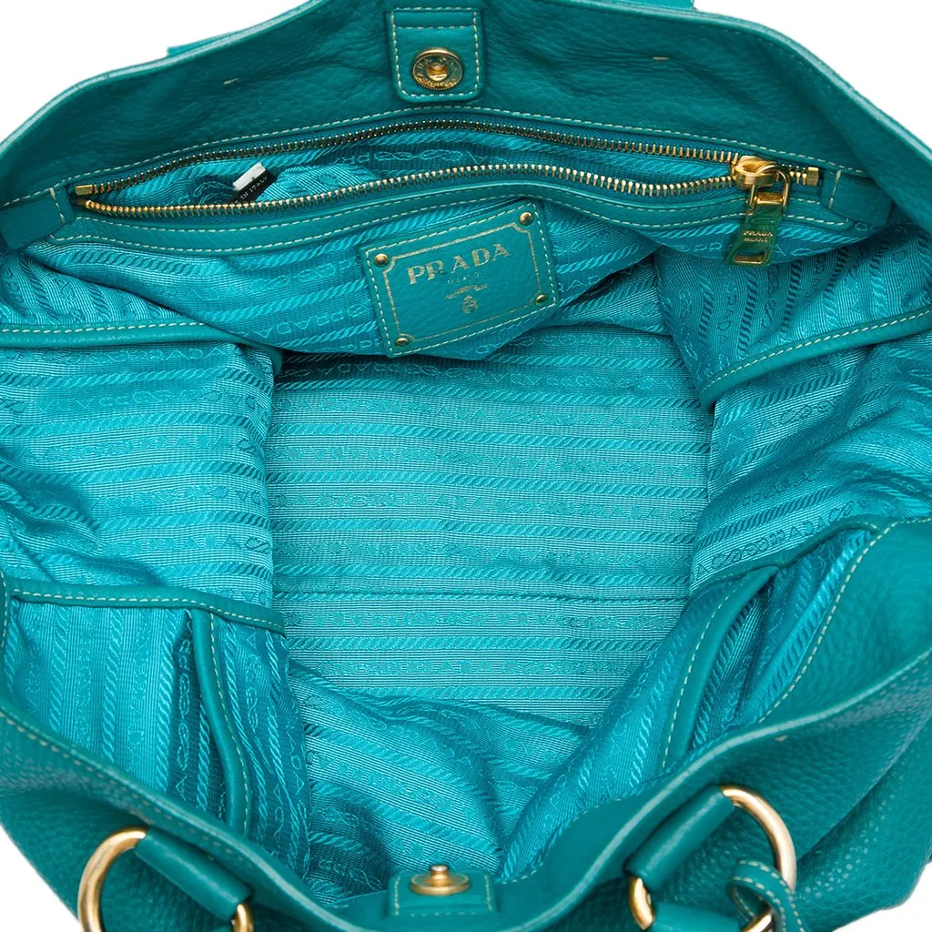 Prada Vitello Daino Open Convertible Tote Blue Leather Good - Model View
