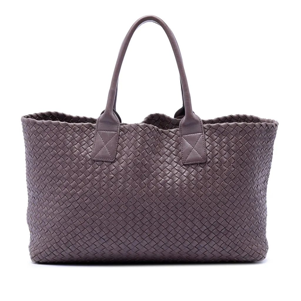 Bottega Veneta Limited Edition Medium Lambskin Intreccio Cabat Tote Purple Leather Very good - Front View