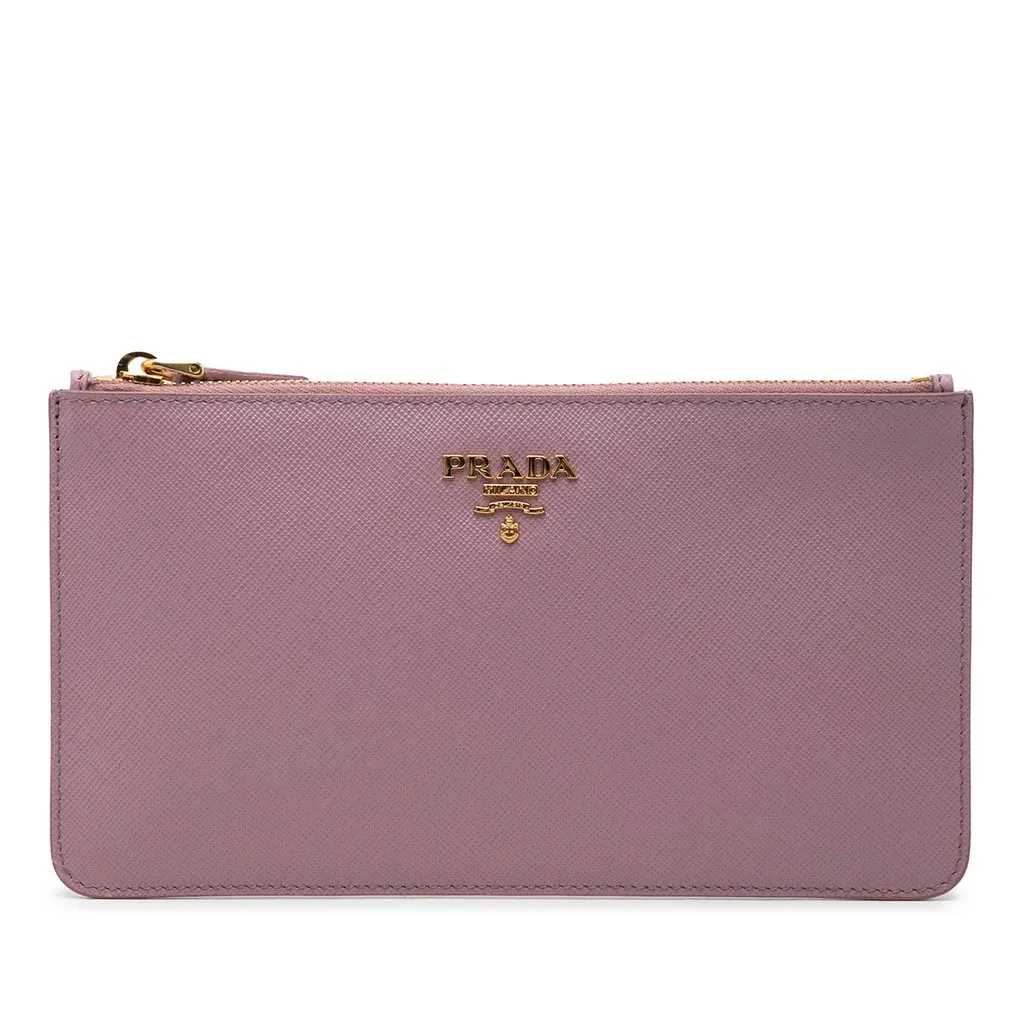 Prada Saffiano Flat Pouch Pink Leather Very good - Front View