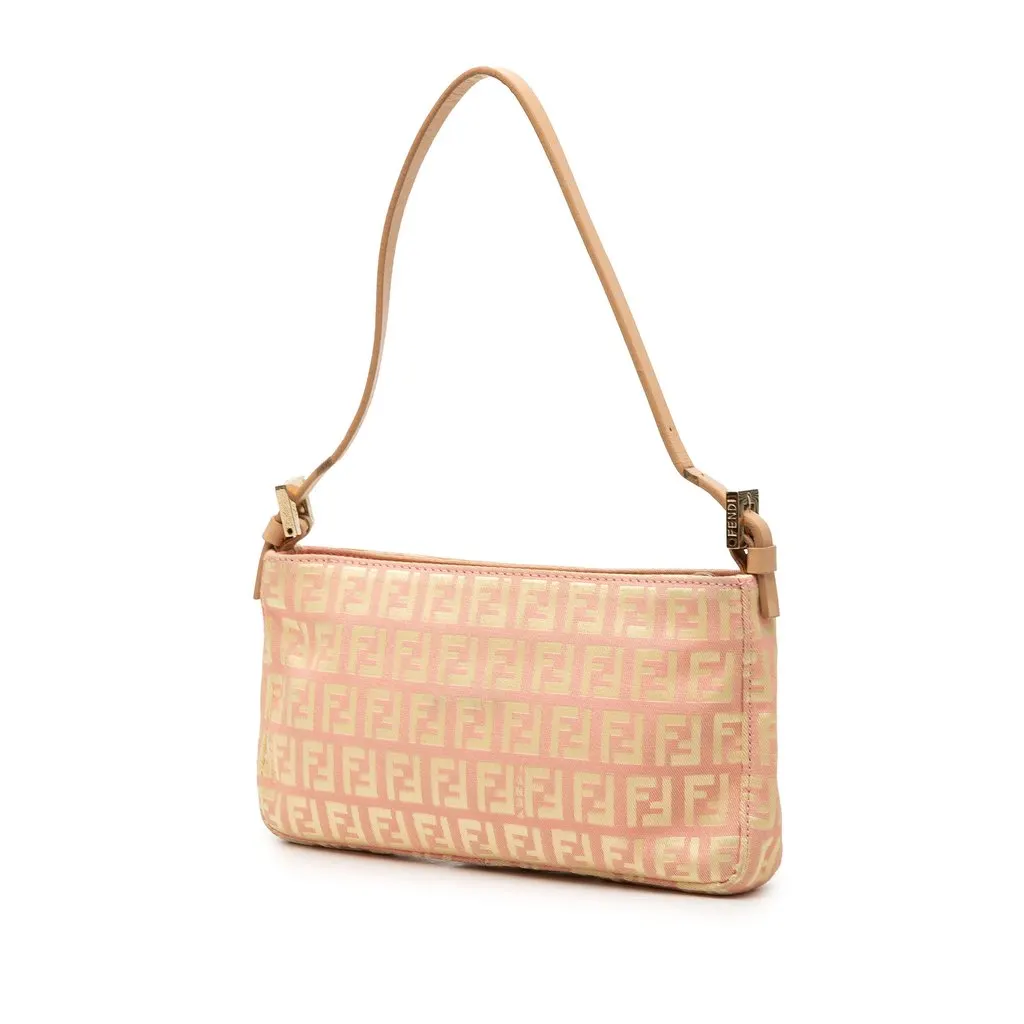 Fendi Zucchino Canvas Pochette Pink Canvas Good - Back View