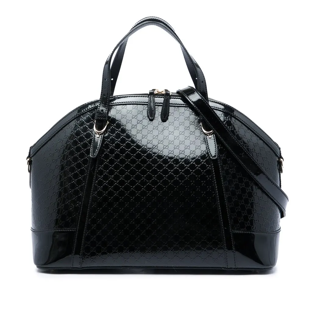 Gucci Large Microguccissima Patent Nice Dome Satchel Black Leather Good - Front View