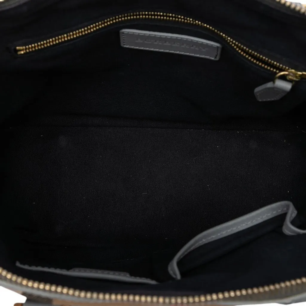 Burberry Small Leather Trimmed House Check Canvas Bridle Orchard Satchel Brown Good - Model View