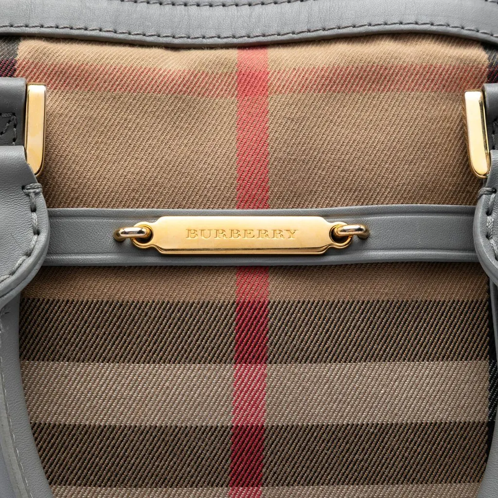 Burberry Small Leather Trimmed House Check Canvas Bridle Orchard Satchel Brown Good - Box View