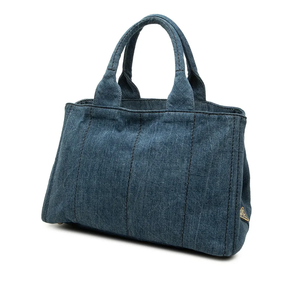 Prada Denim Canapa Logo Tote Blue Denim Very good - Back View