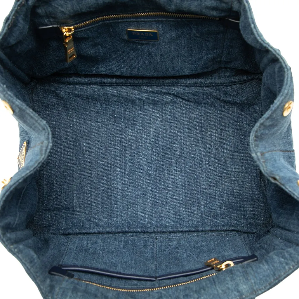 Prada Denim Canapa Logo Tote Blue Denim Very good - Model View