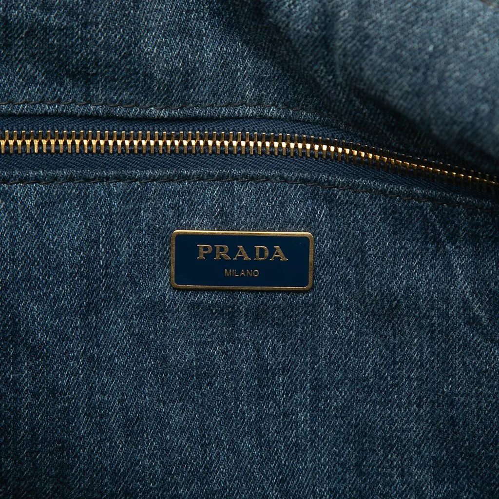 Prada Denim Canapa Logo Tote Blue Denim Very good - Box View