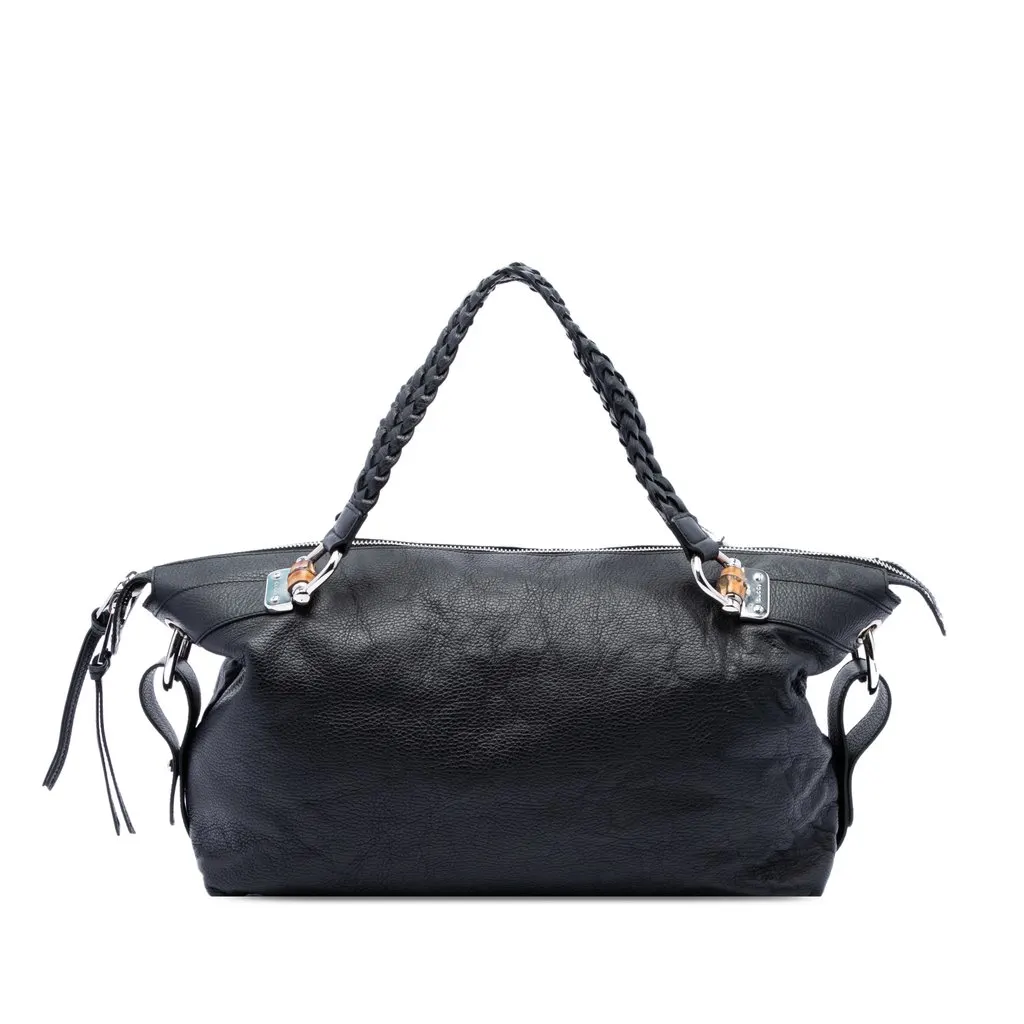 Gucci Large Pebbled Calfskin Bamboo Bar Tote