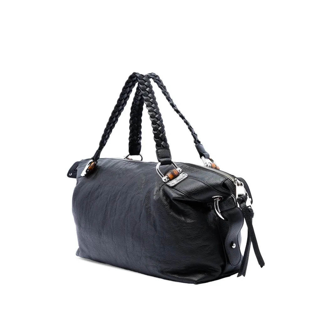 Gucci Large Pebbled Calfskin Bamboo Bar Tote Black Leather Very good - Back View