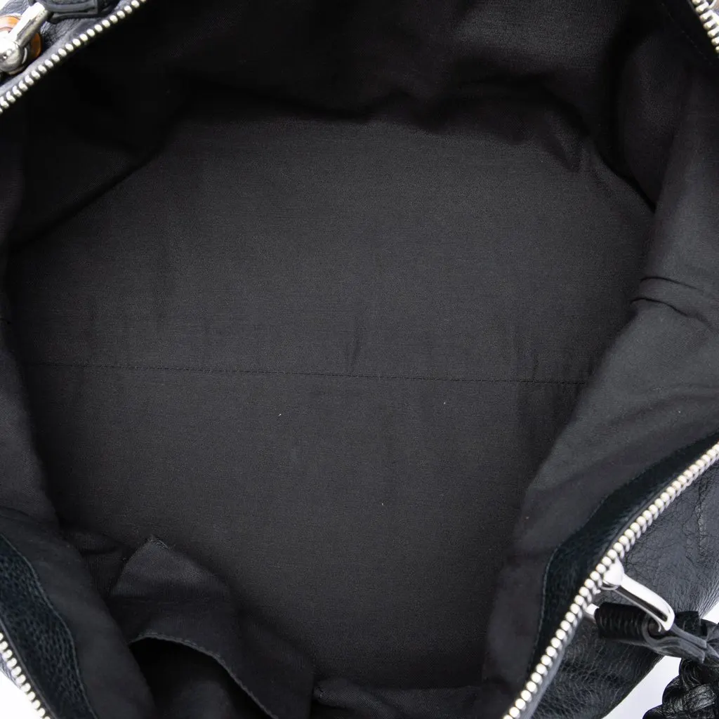 Gucci Large Pebbled Calfskin Bamboo Bar Tote Black Leather Very good - Model View