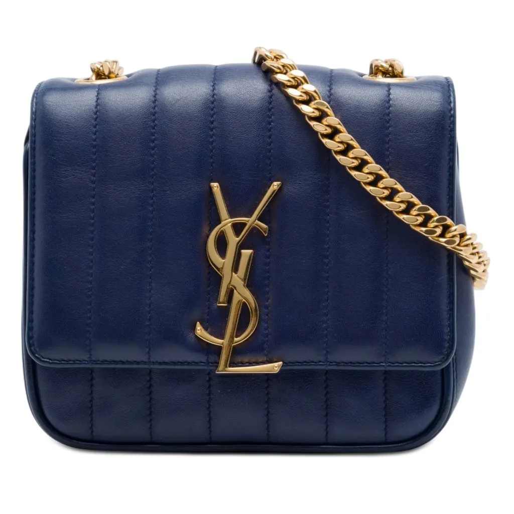 Saint Laurent Small Lambskin Vicky Crossbody Blue Leather Very good - Front View