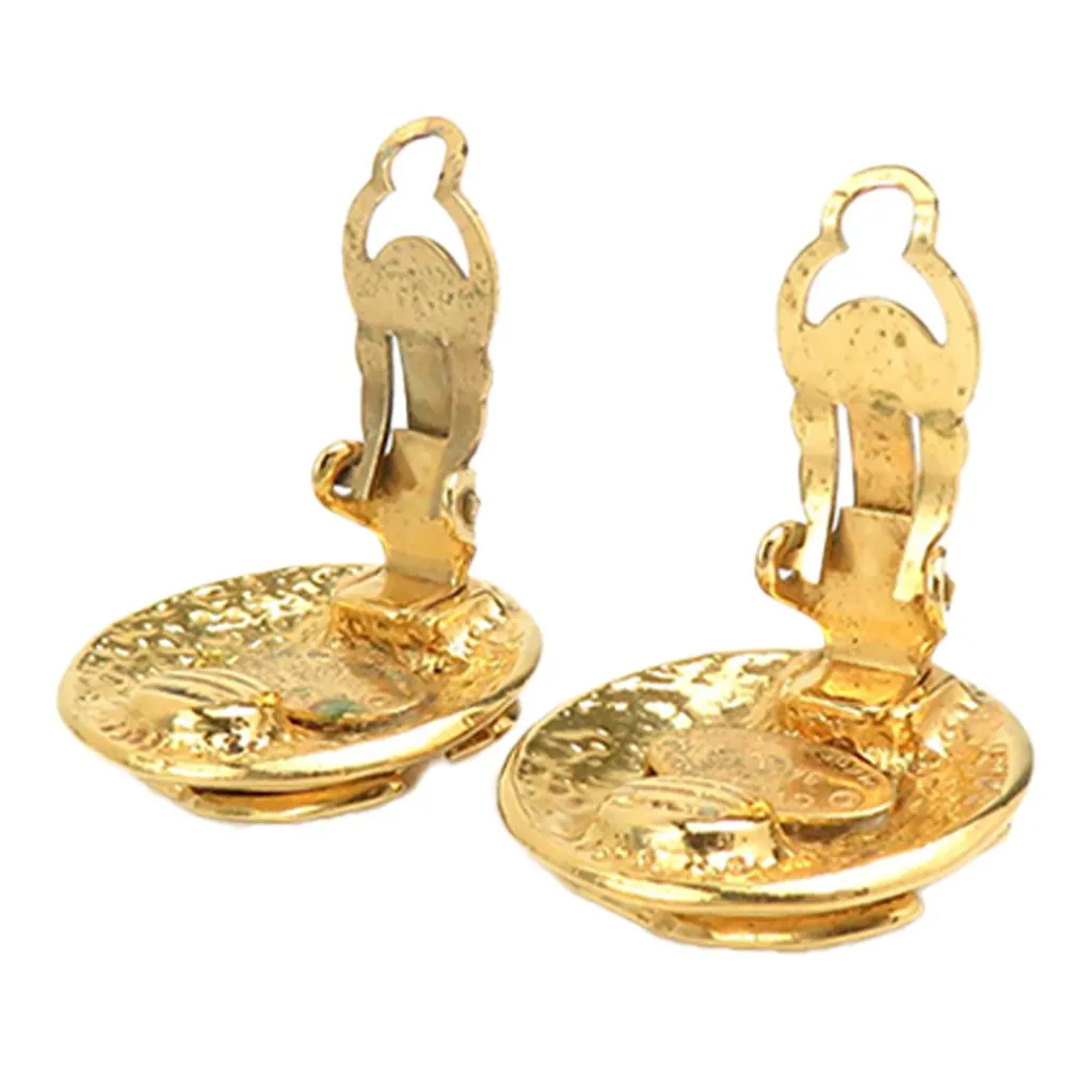 Chanel CC Gold Plated Round Clip on Earrings Gold Metal Very good - Inside View