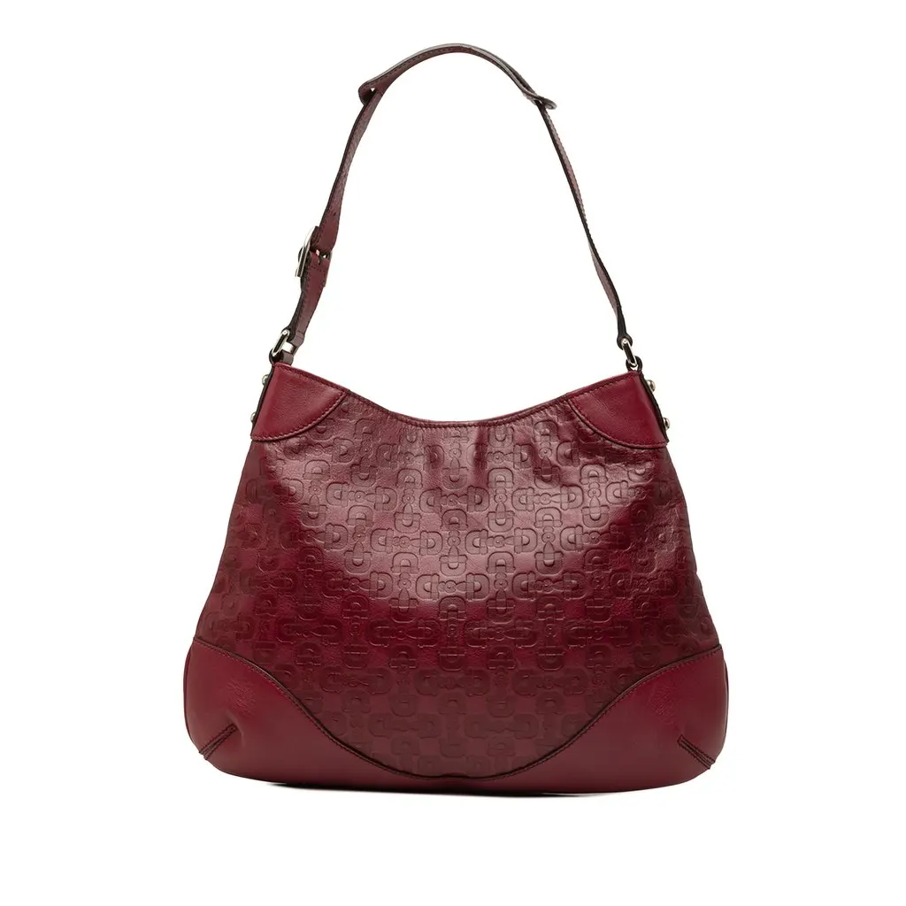 Gucci Horsebit Embossed Calfskin Hobo Red Leather Good - Front View