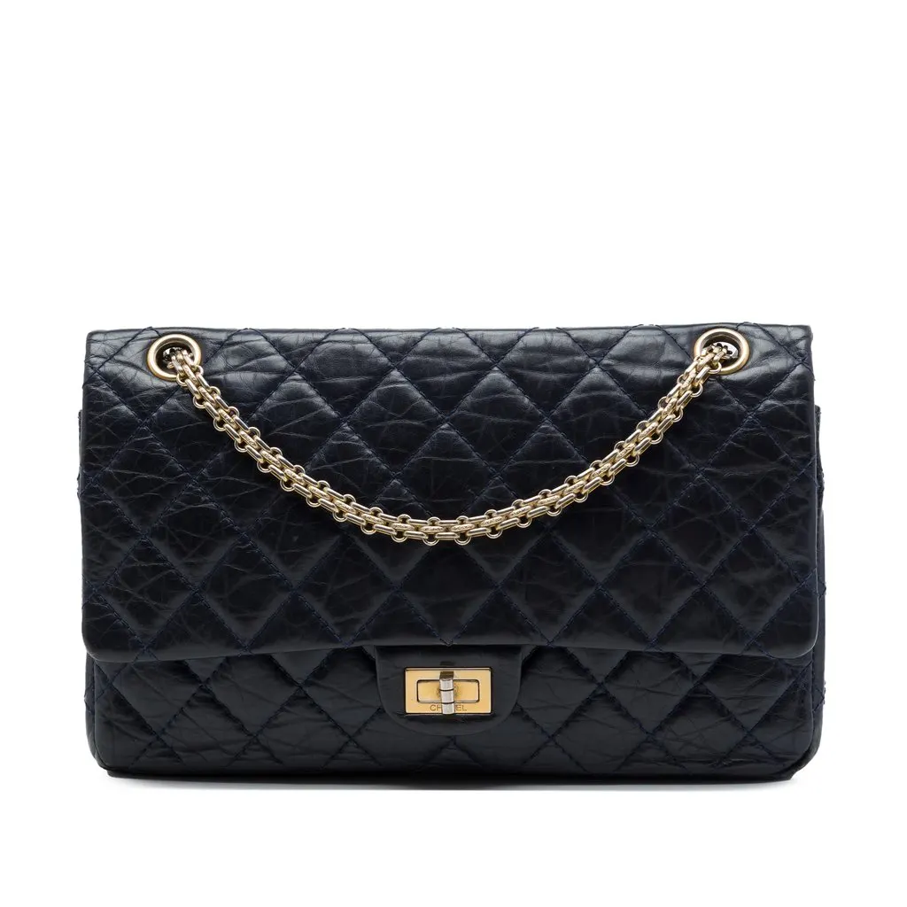 Chanel Quilted Aged Calfskin Reissue 2.55 Double Flap 226 Blue Leather Very good - Front View