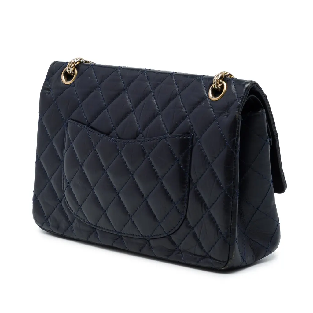 Chanel Quilted Aged Calfskin Reissue 2.55 Double Flap 226 Blue Leather Very good - Back View