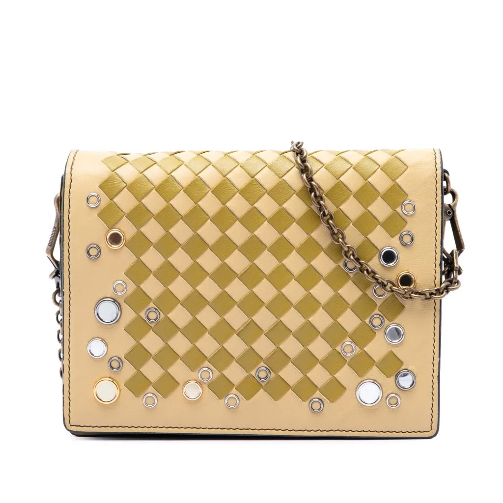 Bottega Veneta Nappa Intrecciato Studded Wallet on Chain Yellow Leather Very good - Front View