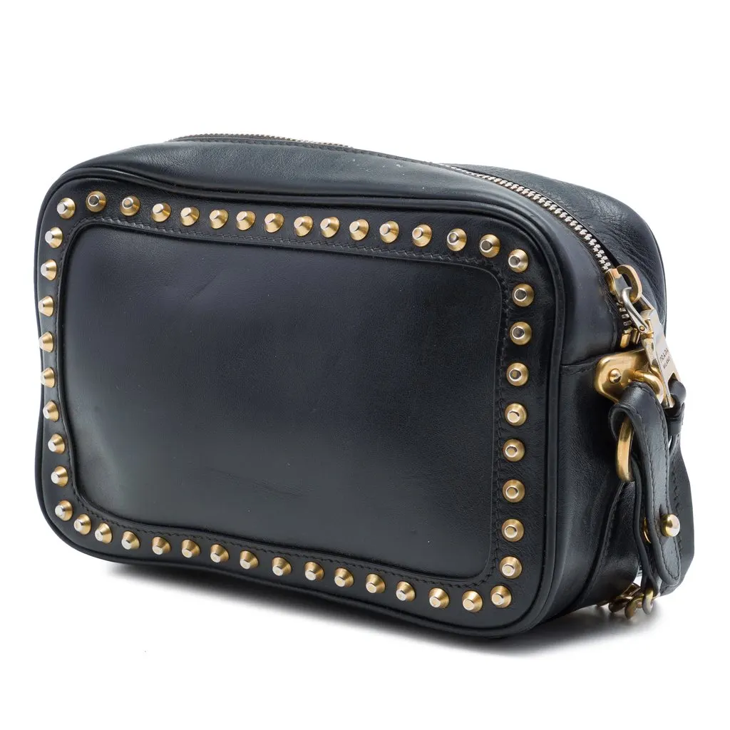 Prada City Calf Studded Camera Bag Black Leather Very good - Back View
