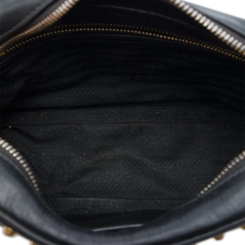 Prada City Calf Studded Camera Bag Black Leather Very good - Model View