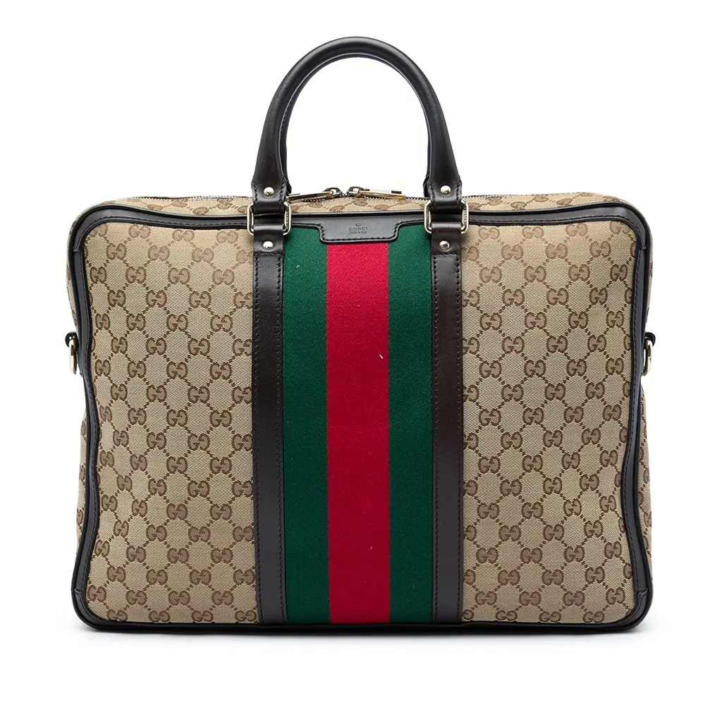 Gucci GG Canvas Web Briefcase Beige Very good - Front View