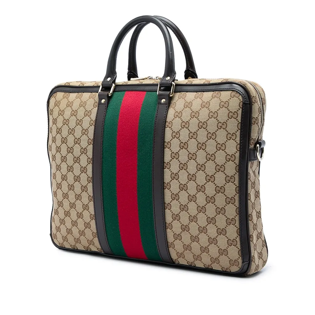 Gucci GG Canvas Web Briefcase Beige Very good - Back View
