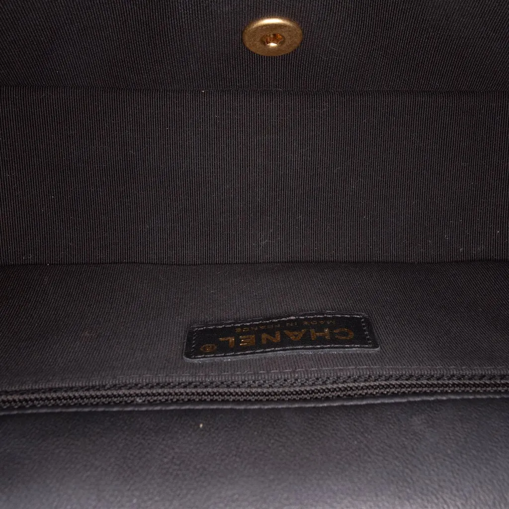 Chanel Small Quilted Calfskin Lady Handle Clutch With Chain Black Leather Very good - Model View