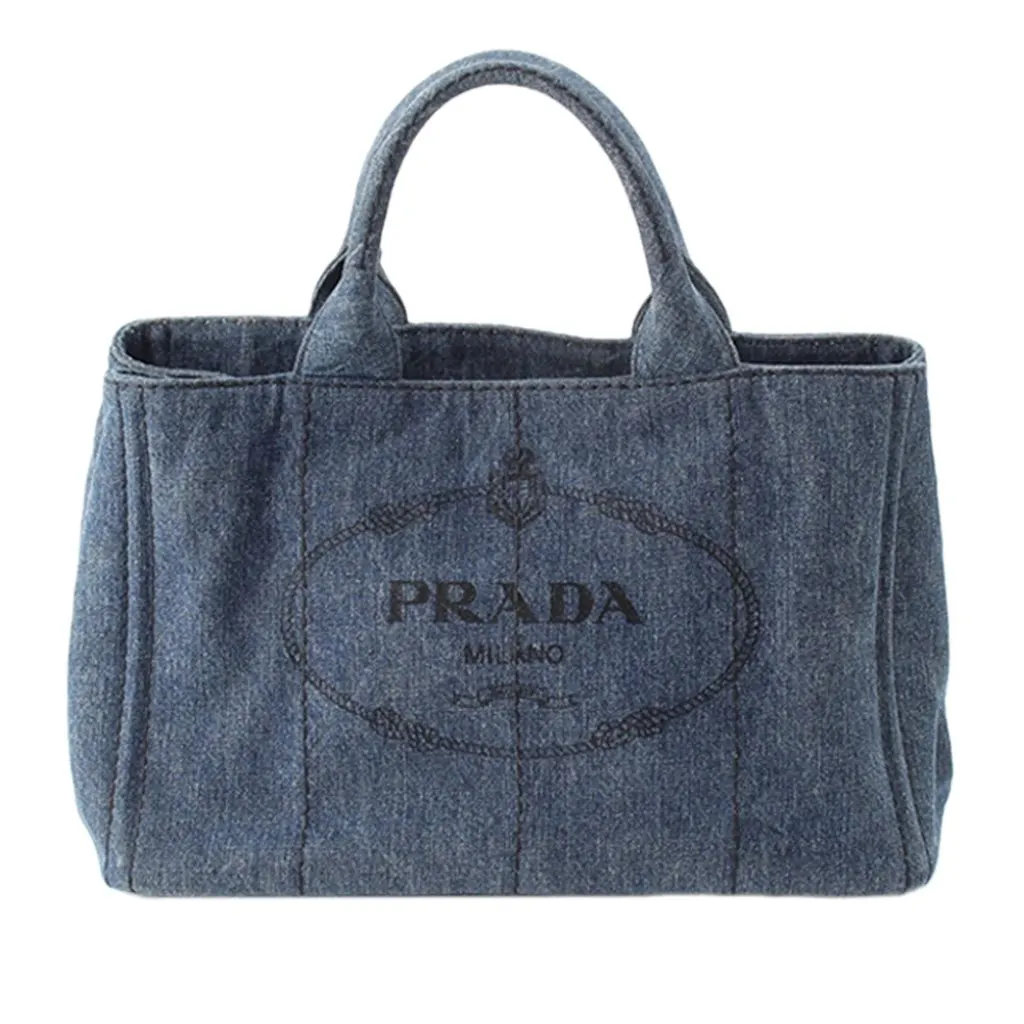 Prada Denim Canapa Logo Tote Blue Very good - Front View