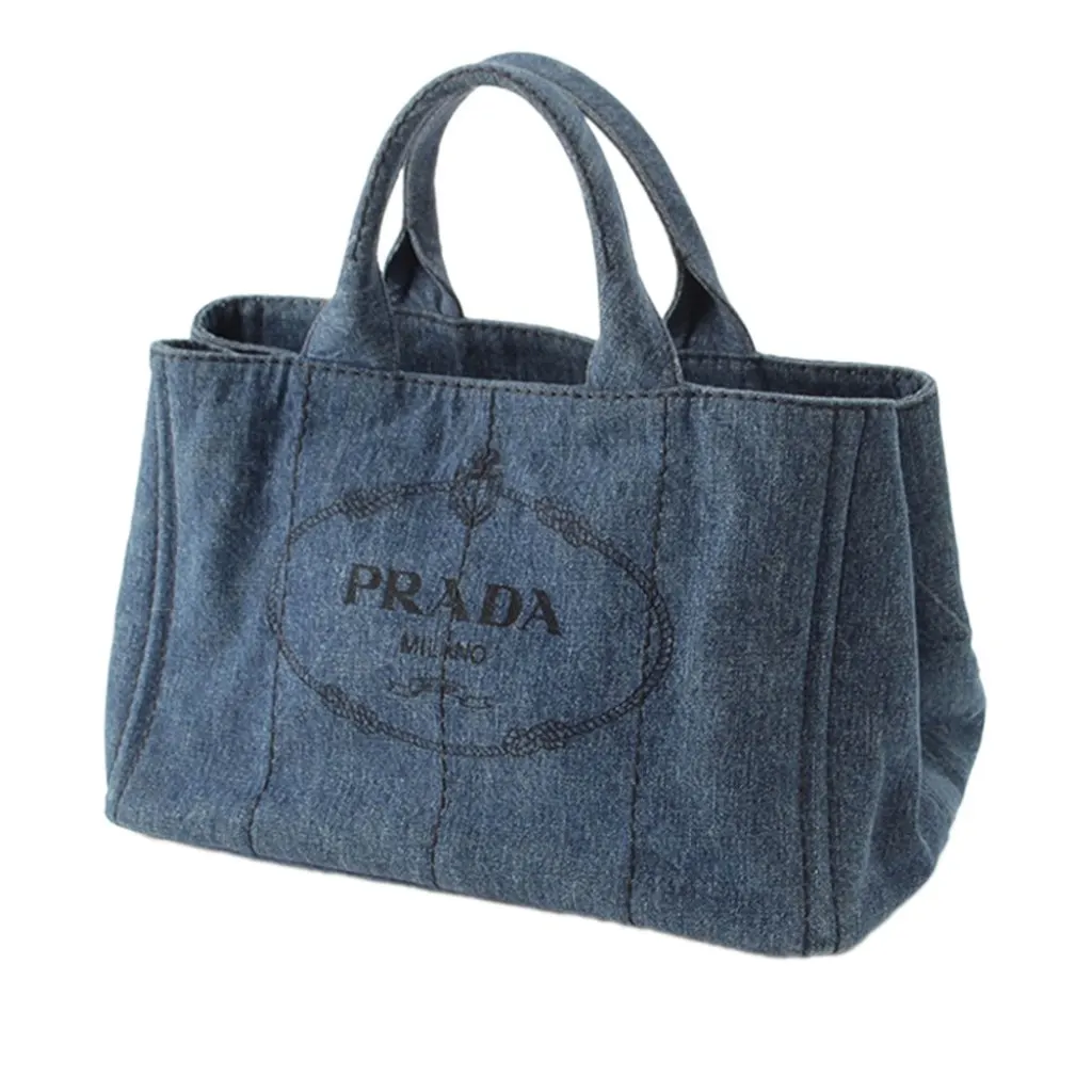 Prada Denim Canapa Logo Tote Blue Very good - Back View