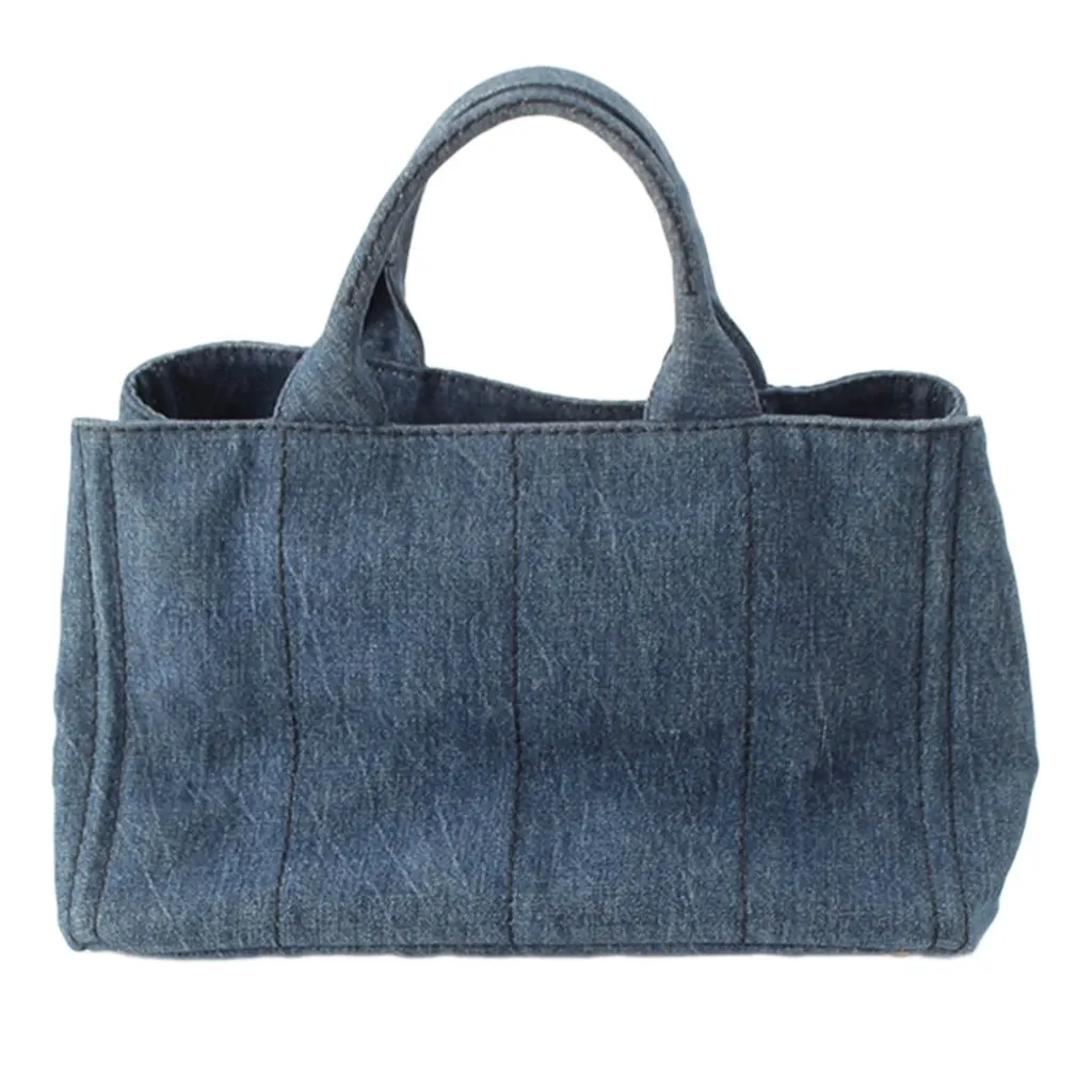 Prada Denim Canapa Logo Tote Blue Very good - Model View