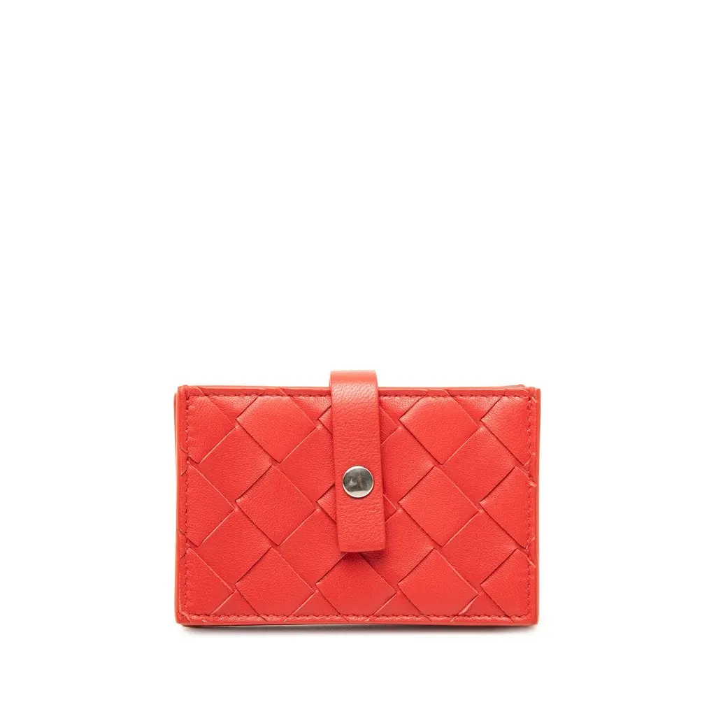Bottega Veneta Nappa Intrecciato Card Holder Red Leather Very good - Front View