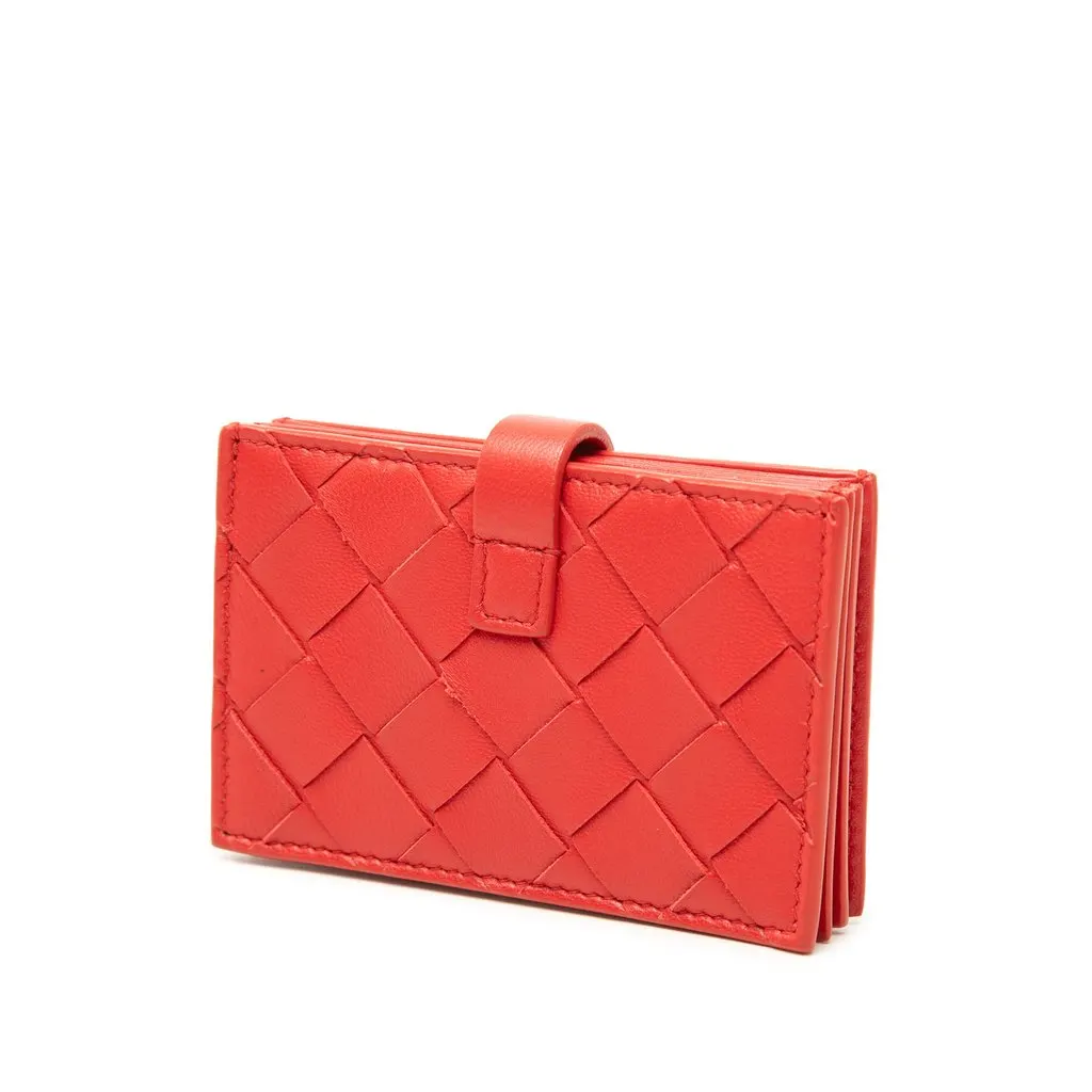 Bottega Veneta Nappa Intrecciato Card Holder Red Leather Very good - Back View