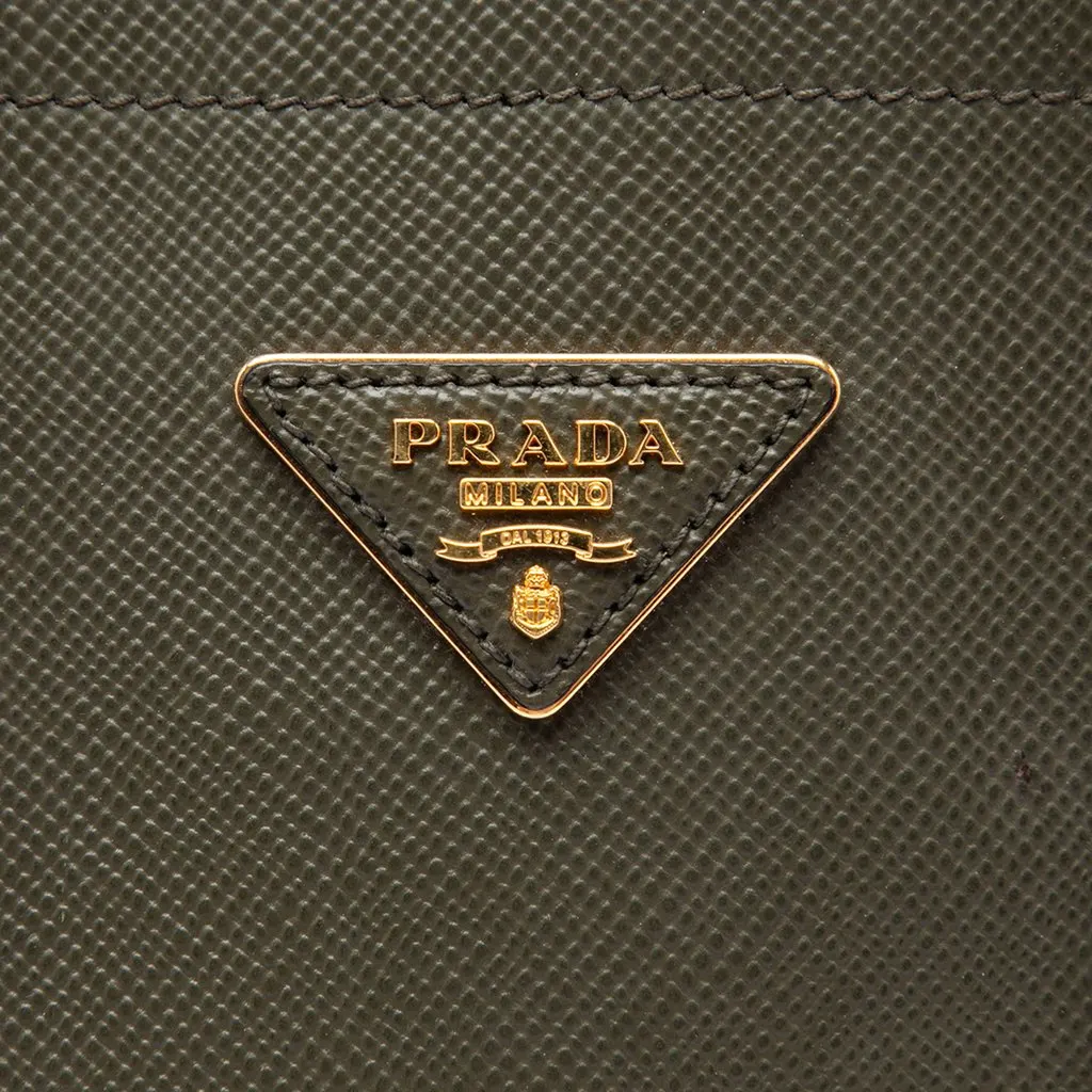Prada Large Saffiano Cuir Double Satchel Green Leather Very good - Box View
