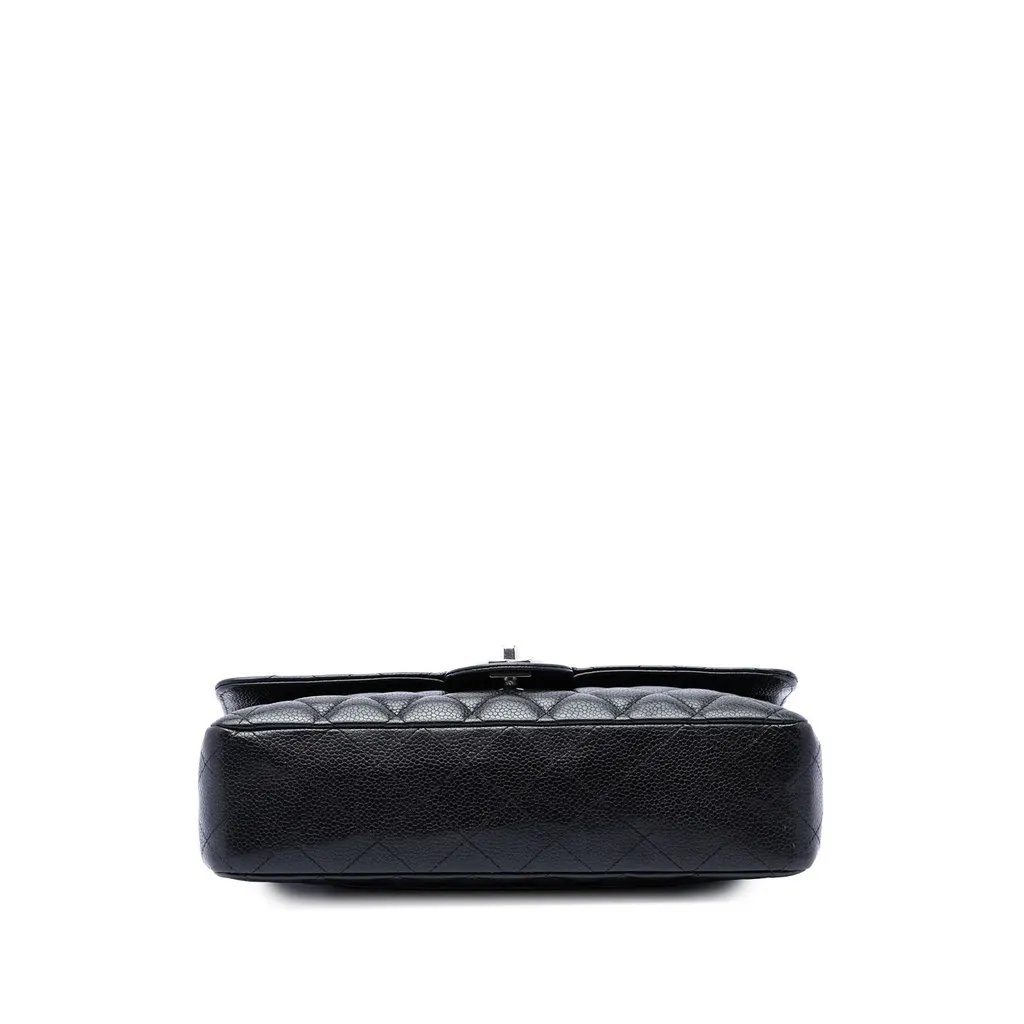Chanel Medium Classic Caviar Double Flap Black Leather Good - Inside View