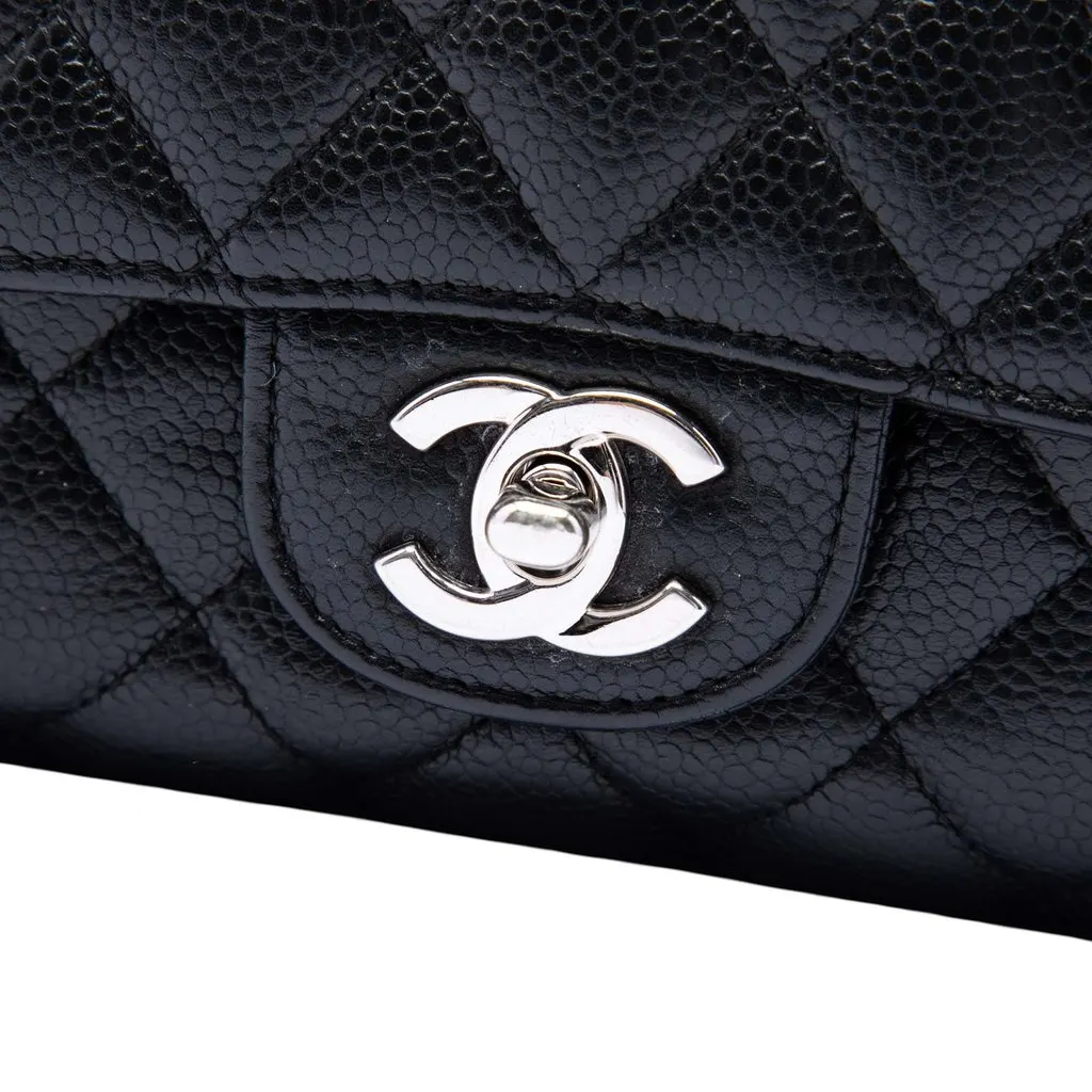 Chanel Medium Classic Caviar Double Flap Black Leather Good - Box View