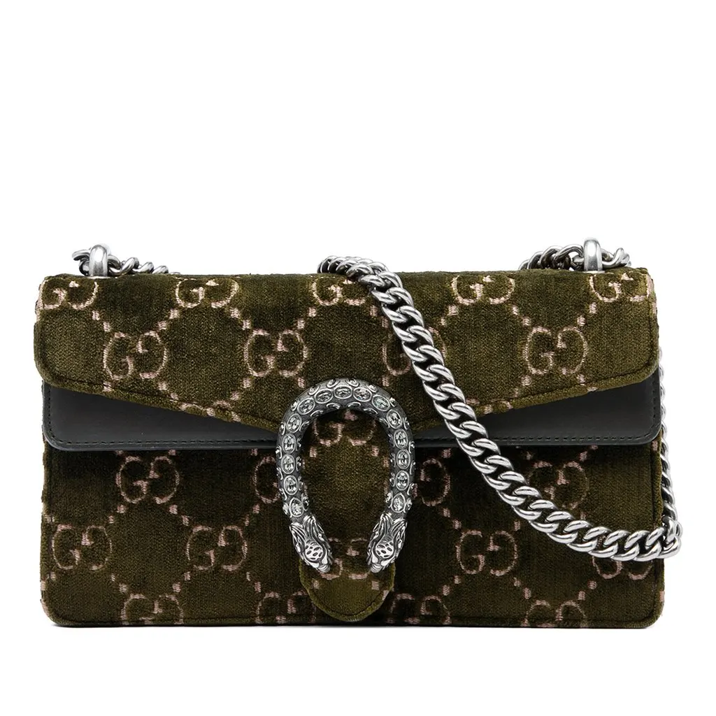 Gucci Medium GG Velvet Dionysus Crossbody Green Velvet Good - Front View