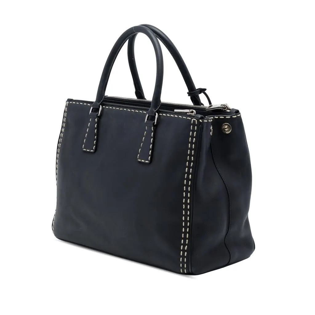 Prada Medium City Calf Hand Stitched Galleria Double Zip Satchel Black Leather Very good - Back View