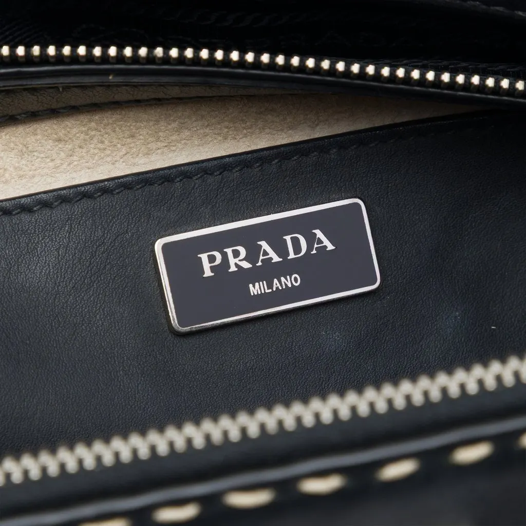 Prada Medium City Calf Hand Stitched Galleria Double Zip Satchel Black Leather Very good - Box View