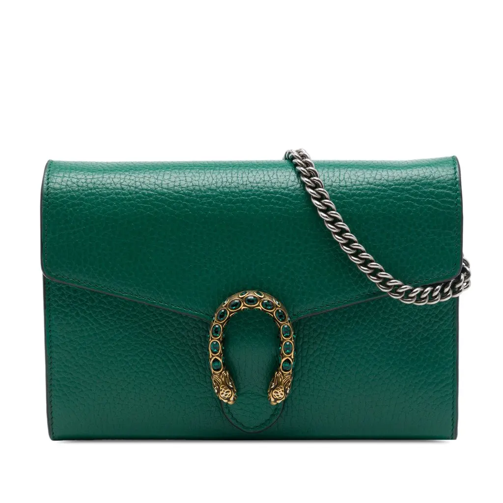 Gucci Calfskin Dionysus Wallet on Chain Green Leather Good - Front View