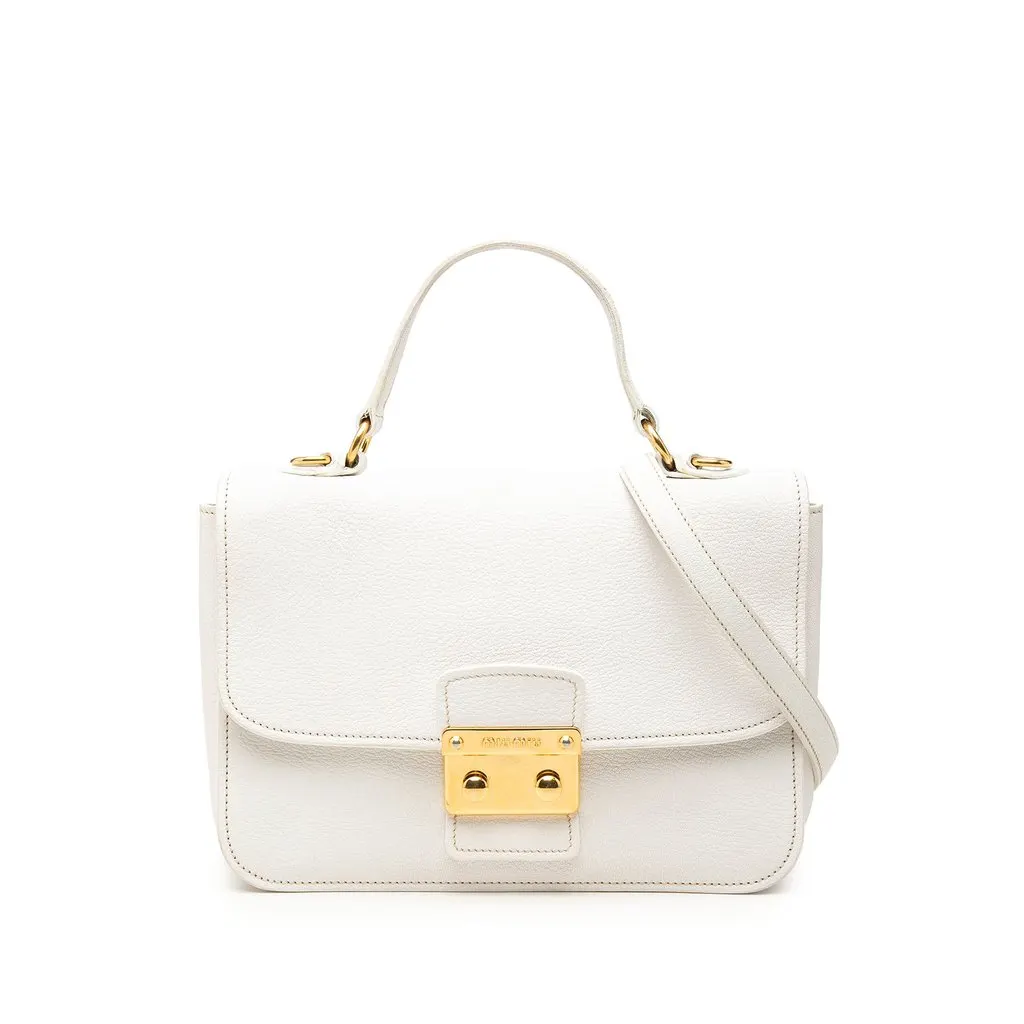 Miu Miu Goatskin Madras Push Lock Top Handle Satchel White Leather Very good - Front View