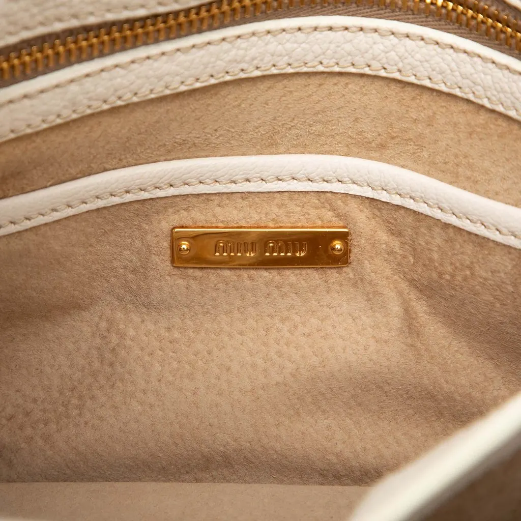 Miu Miu Goatskin Madras Push Lock Top Handle Satchel White Leather Very good - Box View