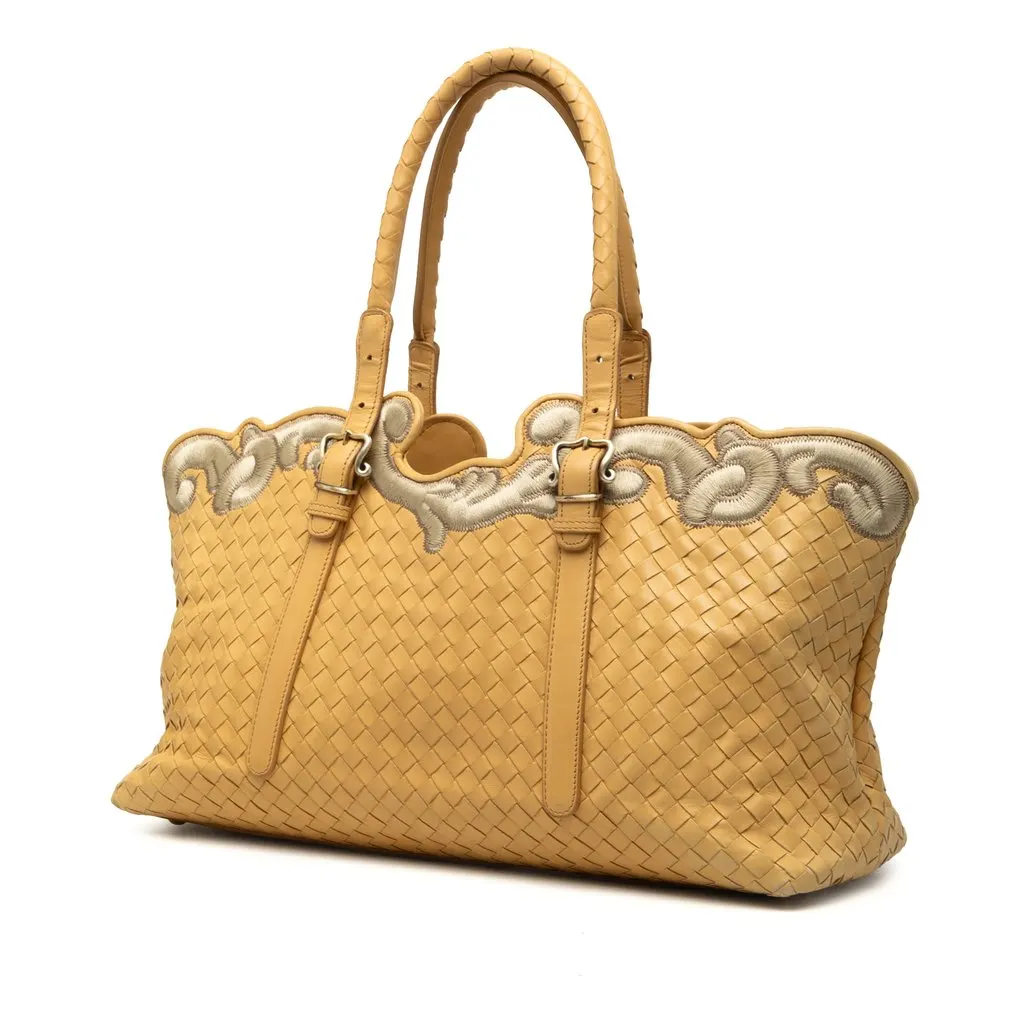 Bottega Veneta Embroidered Nappa Intrecciato Tote Yellow Leather Very good - Back View