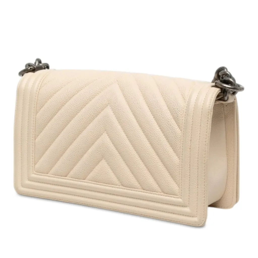 Chanel Old Medium Chevron Caviar Boy Flap Brown Leather Very good - Back View