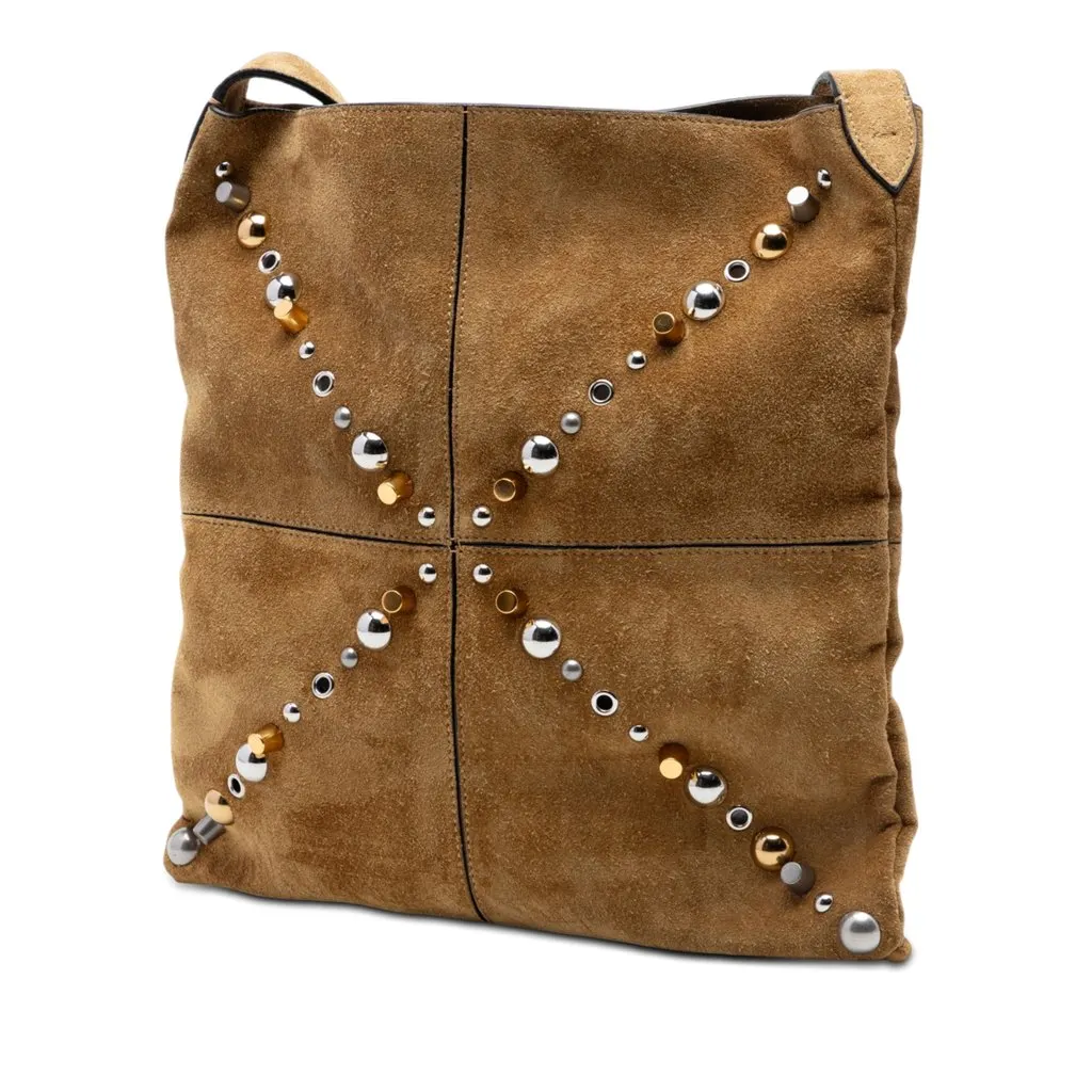 Valentino Suede Studded Nellcote Fringe Crossbody Brown Leather Very good - Back View