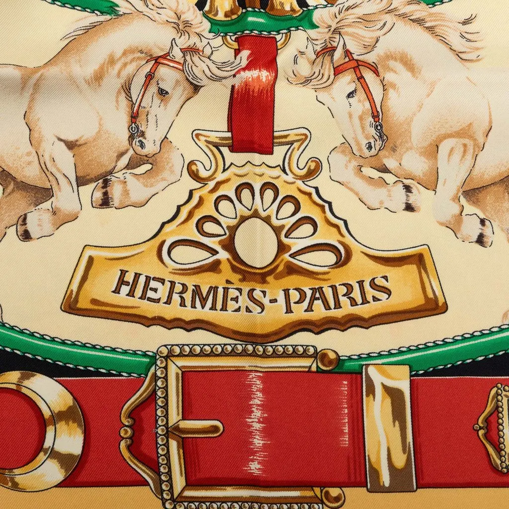Hermès Chevaux De Trait Silk Scarf 90 Yellow Silk Very good - Back View