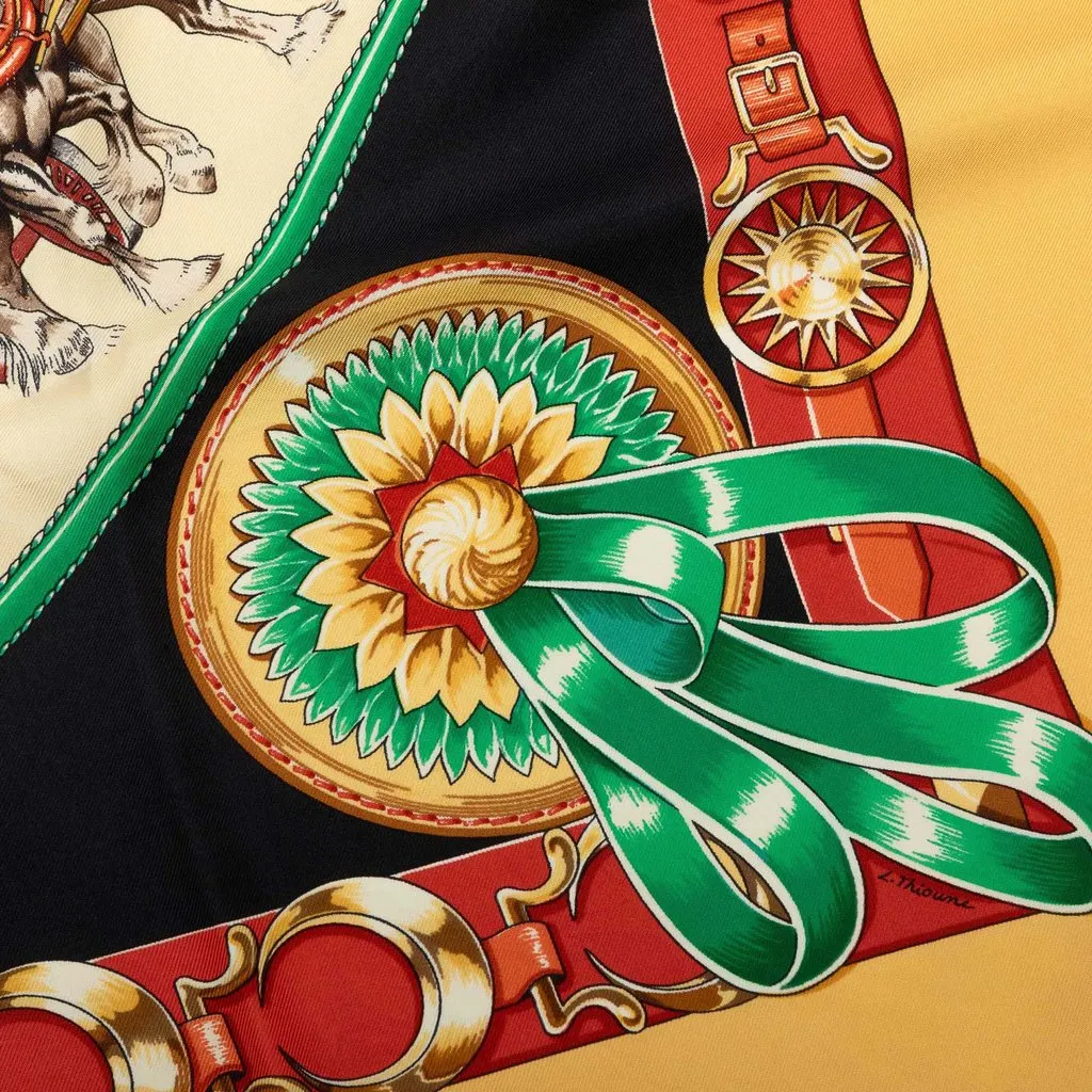 Hermès Chevaux De Trait Silk Scarf 90 Yellow Silk Very good - Inside View
